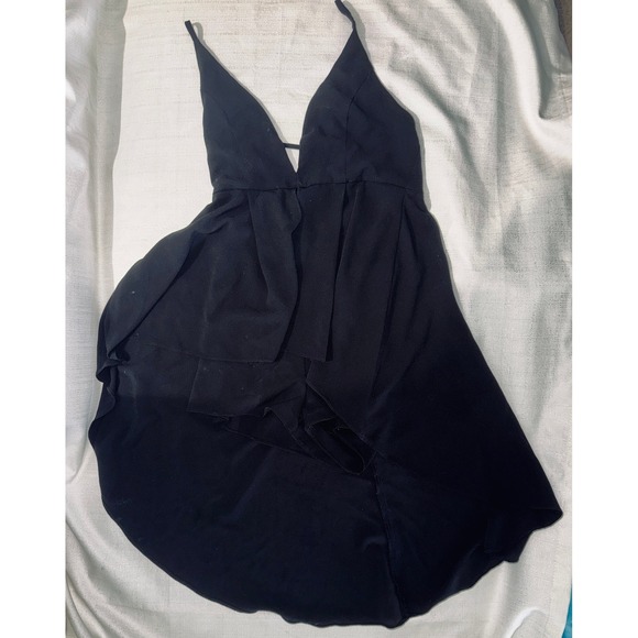 Fashion Nova Black Hi-Low Ruffle Spaghetti Strap Mini Dress - Size S - Picture 1 of 8